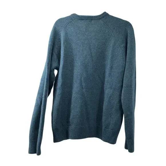 LL Bean Size M Reg Sweater Teal 100% Lambswool Pullover V Neck Winter Holiday